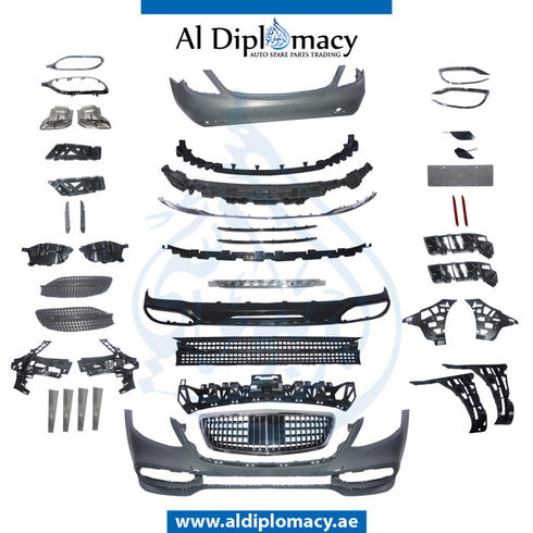 Front Rear W222 MAYBACH BODYKIT 2018 Complete. Bumper, Bumper, Grille, AND EXHAUST for Mercedes-Benz S Class W222 (2014-2020) models, Part Number T-W222-MAYBACH BODYKIT-2018-CO