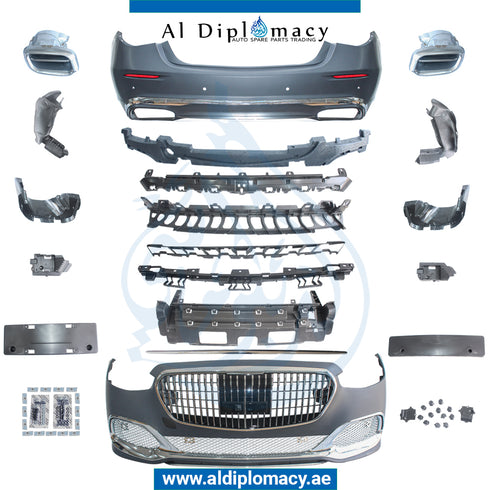 Front Rear W223 MAYBACH BODYKIT Complete. Bumper, Bumper, Grille, EXHAUST for Mercedes-Benz S Class W223 (2020-2023) models, Part Number T-W223-MAYBACH BODYKIT-2021-CO