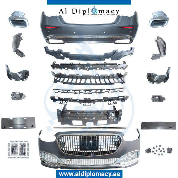 Front Rear W223 MAYBACH BODYKIT Complete. Bumper, Bumper, Grille, EXHAUST for Mercedes-Benz S Class W223 (2020-2023) models, Part Number T-W223-MAYBACH BODYKIT-2021-CO