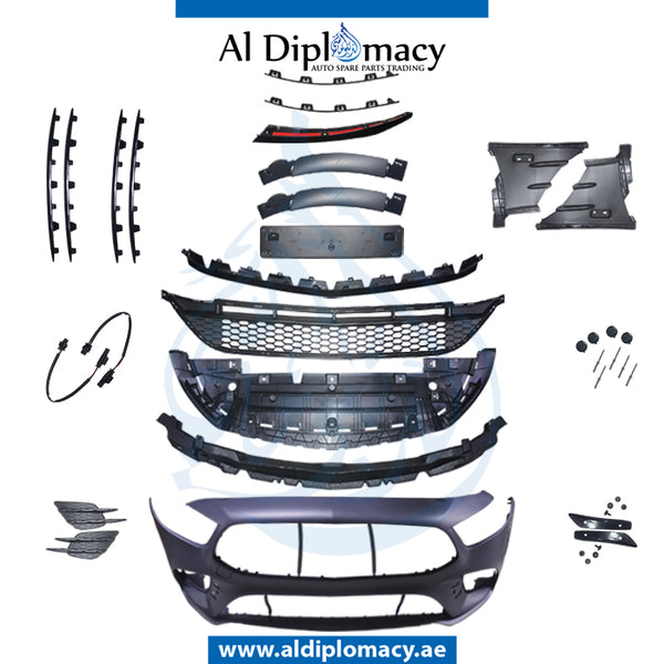 Front Bumper, WITH SENSOR Hole, A35 Look, COMPLETE for Mercedes-Benz A Class W177 (2018-2020) models, Part Number T-1778857804-CO