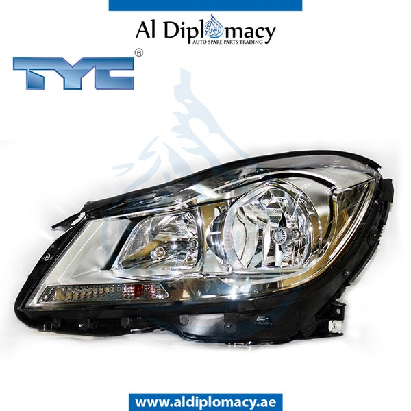 Left Headlight, Normal, SILVER for Mercedes-Benz C Class W204 (2007-2015) models, Part Number TYC-2048204959