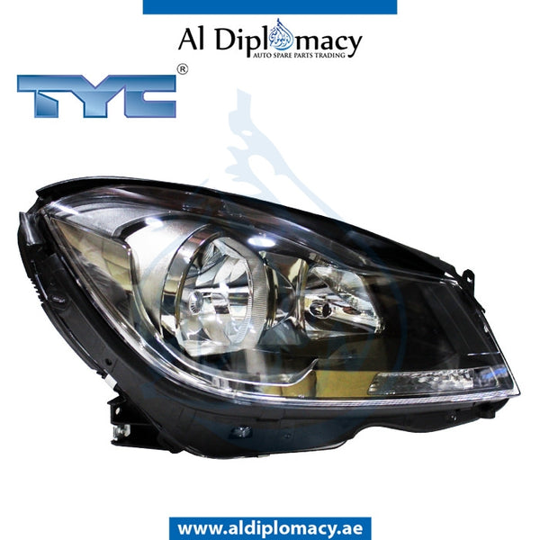 Right Headlight, Normal, BLACK for Mercedes-Benz C Class W204 (2007-2015) models, Part Number TYC-2048209659