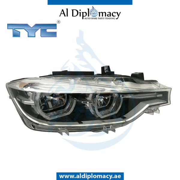 Right Headlight, Led, EMPTY for BMW 3 Series F30 (2015-2019) models, Part Number TYC-63117419634