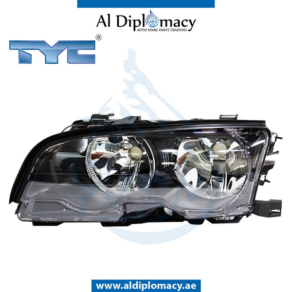 Left Headlight, Normal, WITH MOTOR for BMW 3 Series E46 (1998-2005) models, Part Number TYC-63126904275