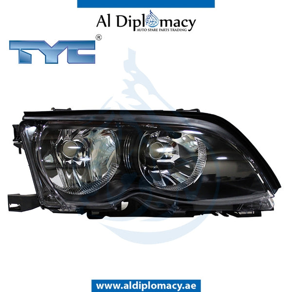 Right Headlight, Normal, BLACK for BMW 2 Series E46 (1998-2005) models, Part Number TYC-63126910956