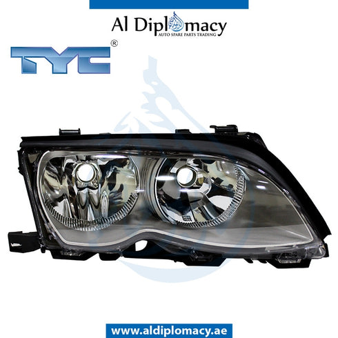 Right Headlight, Normal, SILVER for BMW 2 Series E46 (1998-2005) models, Part Number TYC-63126910958