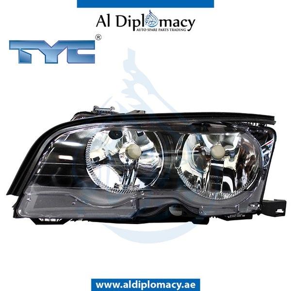 Left Headlight, Normal, Black, WITH MOTOR for BMW 3 Series E46 (1998-2005) models, Part Number TYC-63126919625
