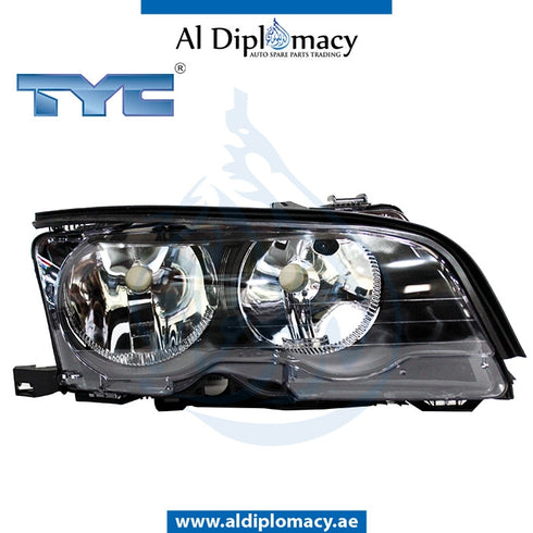 Right Headlight, Normal, Black, WITH MOTOR for BMW 3 Series E46 (1998-2005) models, Part Number TYC-63126919626