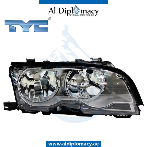 Right Headlight, Normal, Silver, WITH MOTOR for BMW 3 Series E46 (1998-2005) models, Part Number TYC-63126919628