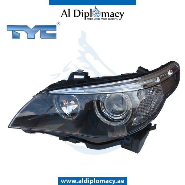 Left Headlight, BI Xenon, WITH MOTOR for BMW 5 Series E60 (2004-2010) models, Part Number TYC-63127160193