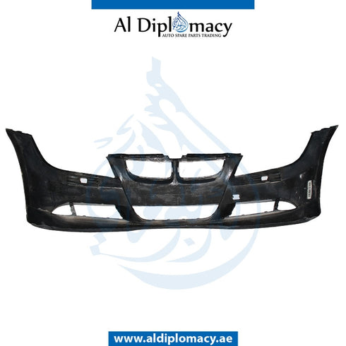 Front Bumper, WITH WIPER Hole, Black, EMPTY for BMW 3 Series E90 (2005-2011) models, Part Number U-E90FB07-S+W-EM-BK