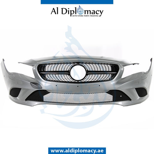 Front Bumper, WITH SENSOR AND WIPER Hole, COMPLETE for Mercedes-Benz CLA Class W117 (2013-2022) models, Part Number UN-1178800140-CO