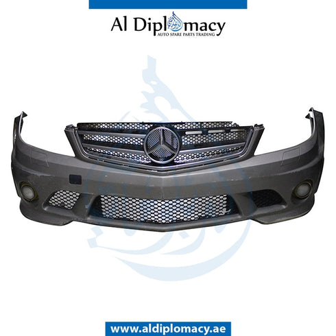 Front Bumper, WITH WIPER Hole, COMPLETE for Mercedes-Benz C Class W204 (2007-2015) models, Part Number UN-2048854725-CO
