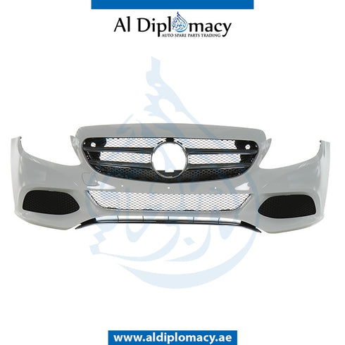 Front Bumper, WITHOUT SENSOR Hole, EMPTY for Mercedes-Benz C Class W205 (2015-2021) models, Part Number UN-2058800140