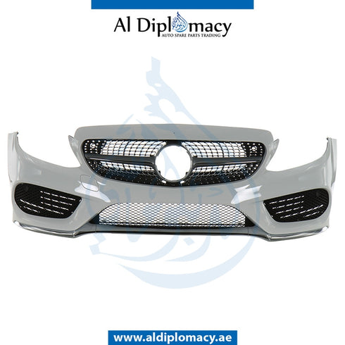 Front Bumper, WITHOUT SENSOR HOLE Amg, COMPLETE for Mercedes-Benz C Class W205 (2015-2021) models, Part Number UN-2058801740-CO