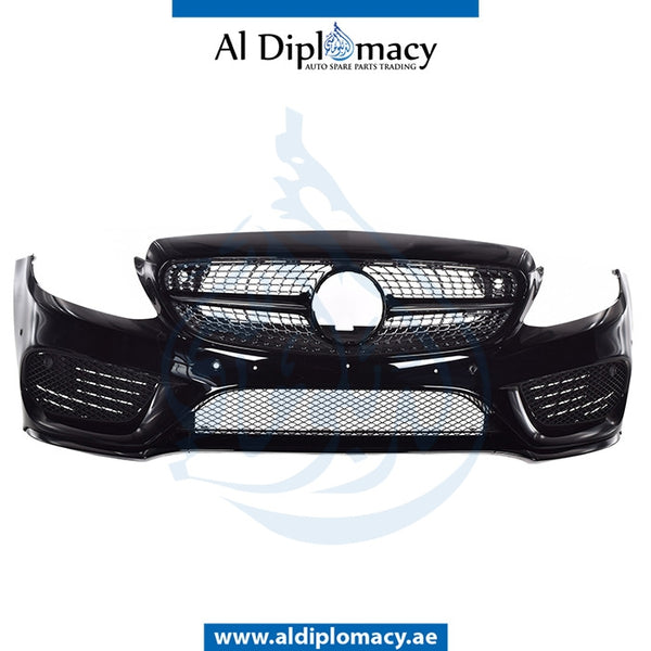 Front Bumper, WITH SENSOR Hole, Amg, COMPLETE for Mercedes-Benz C Class W205 (2015-2021) models, Part Number UN-2058801840-CO