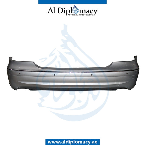 Rear Bumper, WITH SENSOR Hole, COMPLETE for Mercedes-Benz C Class W211 (2002-2009) models, Part Number UN-2118854525-CO