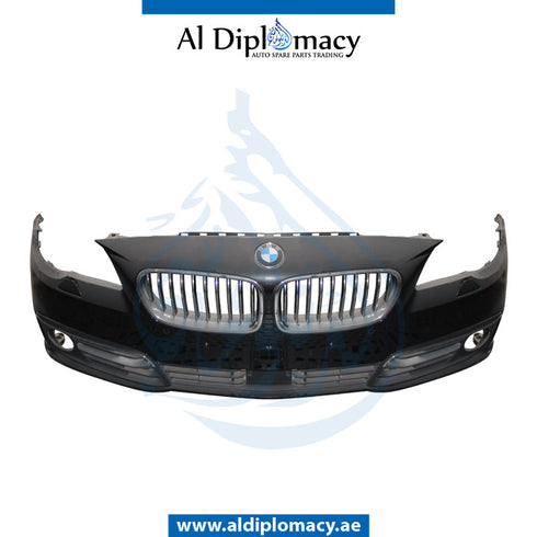 Front Bumper, WITH SENSOR AND WIPER Hole, COMPLETE for BMW 5 Series F18 (2010-2013) models, Part Number UN-51117343203-CO