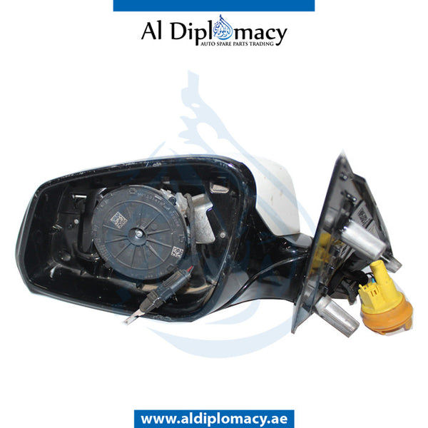 Left Mirror, White, COMPLETE for BMW 5 Series F10 (2010-2016) models, Part Number UN-F10MIR-LH-LCI-CO-WH