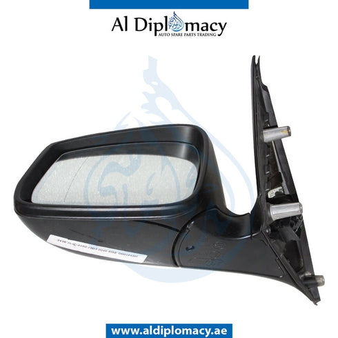 Left Mirror, Black, COMPLETE for BMW 5 Series F18 (2010-2013) models, Part Number UN-F18MIR-FL-CO-BK