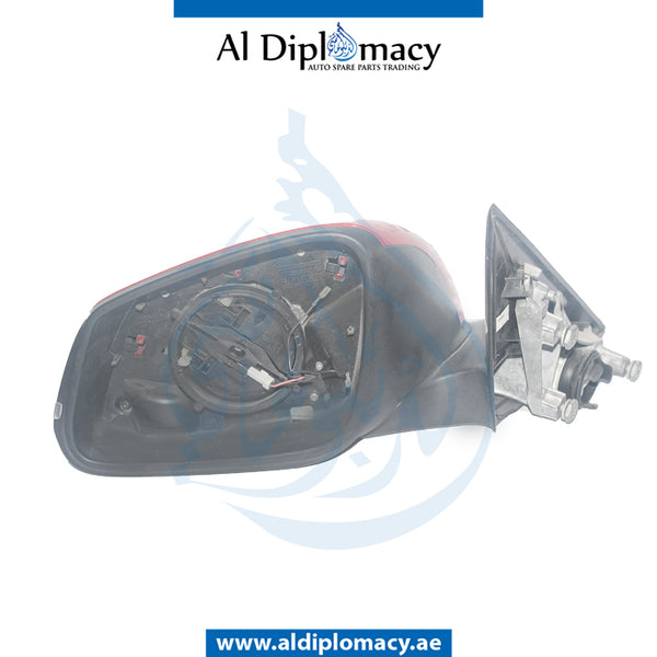 Left Mirror, Red, COMPLETE for BMW 3 Series F30 (2011-2015) models, Part Number UN-F30MIR-LH-CO-RD