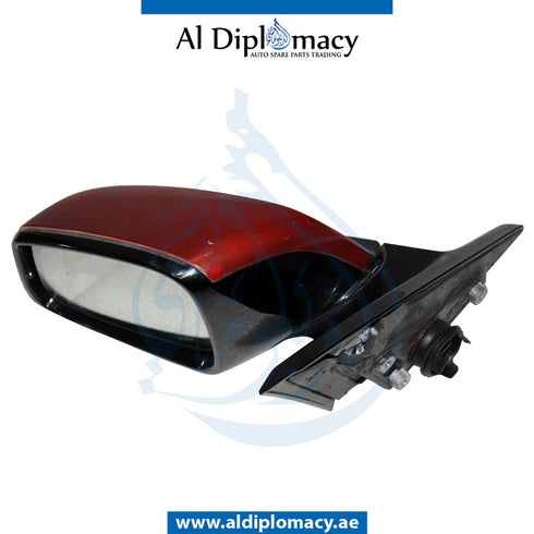 Left Mirror, WITH Camera, Red, COMPLETE for BMW 4 Series F32 (2013-2017) models, Part Number UN-F33MIR-LH+CAM-CO-RD