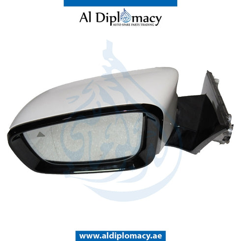 Left Mirror, WITH Camera, White, COMPLETE for BMW 5 Series G30 (2016-2020) models, Part Number UN-G30MIR-LH+CAM-CO-WH