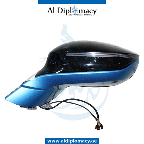 Left Mirror, WITH Camera, Blue, COMPLETE for BMW I8 models, Part Number UN-I8MIR-LH+CAM-CO-BL