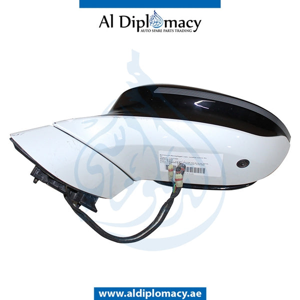 Left Mirror, WITH Camera, White, COMPLETE for BMW I8 models, Part Number UN-I8MIR-LH+CAM-CO-WH