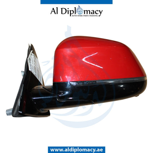Left Mirror, WITH Camera, Red, COMPLETE for BMW X4 Series F26 (2014-2018) models, Part Number UN-X4/F26MIR-LH+CAM-CO-RD