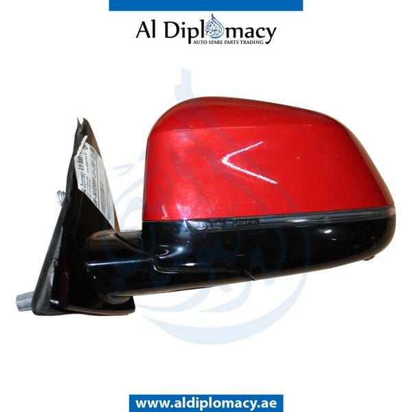 Left Mirror, WITH Camera, Red, COMPLETE for BMW X4 Series F26 (2014-2018) models, Part Number UN-X4/F26MIR-LH+CAM-CO-RD
